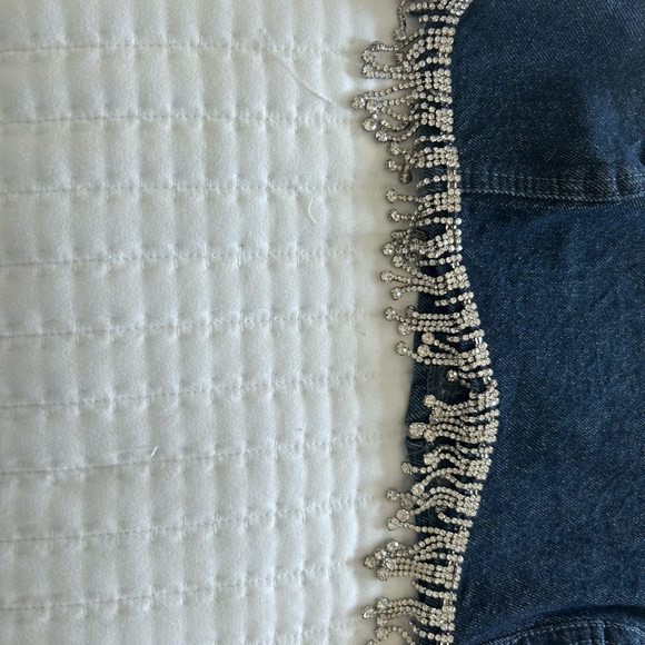 Zara Denim Rhinestone Fringed Crop Top - Picture 2 of 3